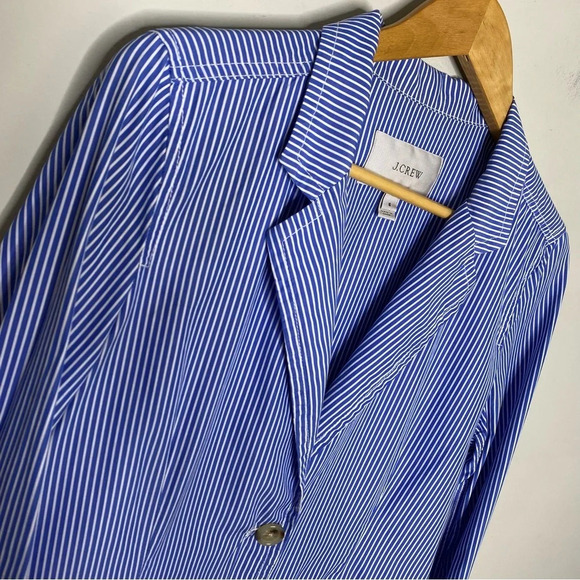 J. Crew Blue White Striped Deconstructed Shirt Blazer Women's Size 6 - Picture 4 of 12